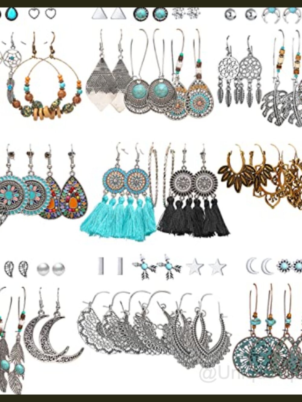 Big Vintage Silver Drop Dangle Earrings Set Women Boho Tassel